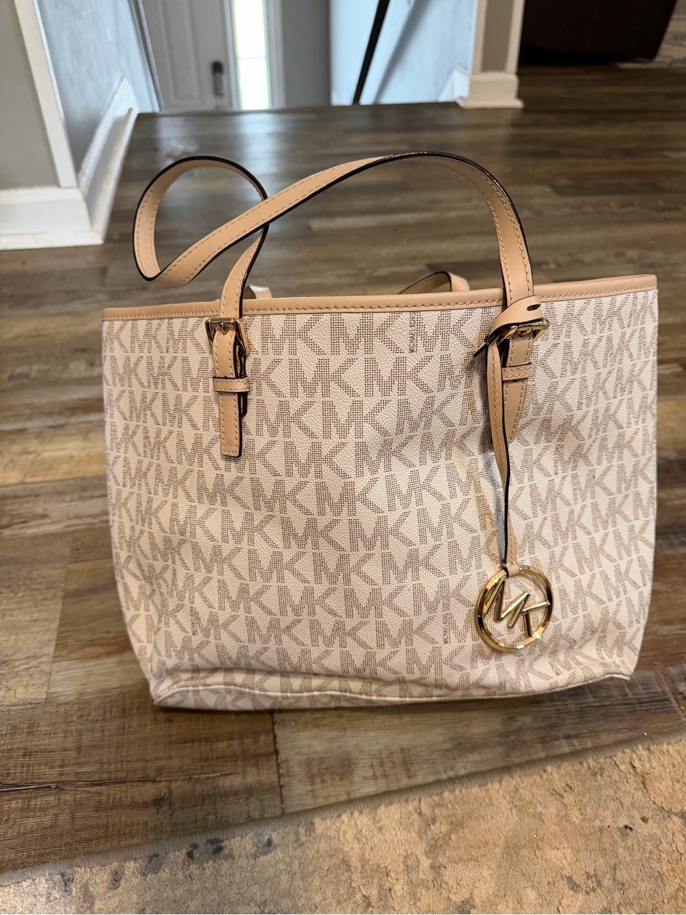Michael Kors Neutral Logo Tote with Gold MK Charm